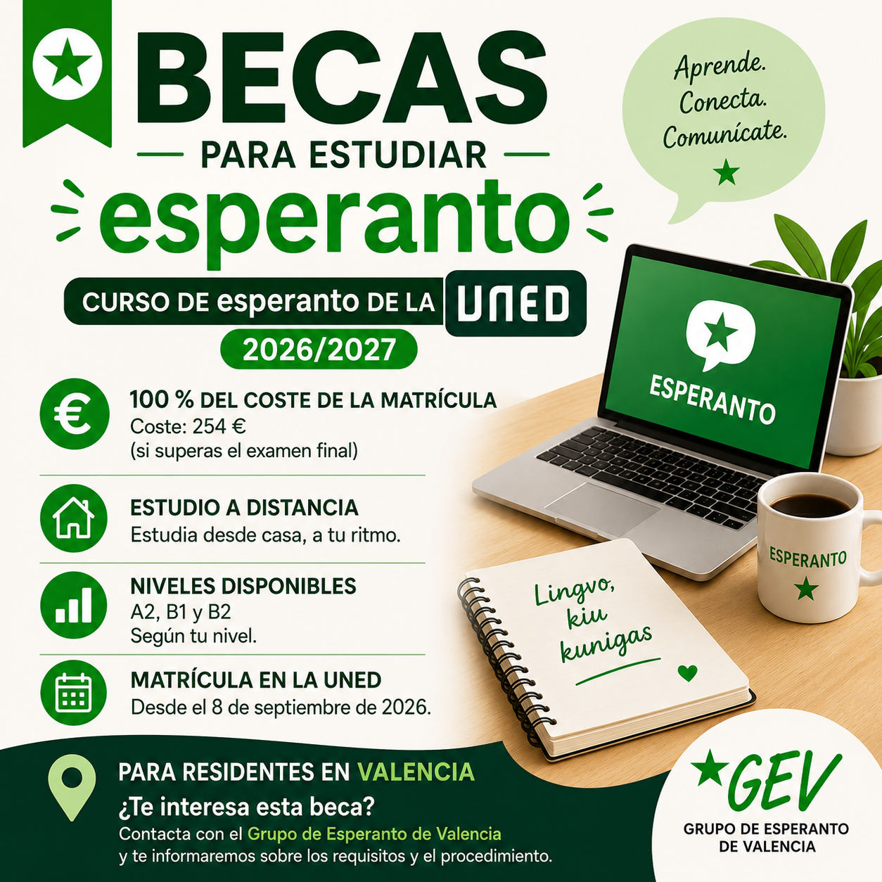 Becas para estudiar Esperanto en la UNED durante el curso 2026/2027
