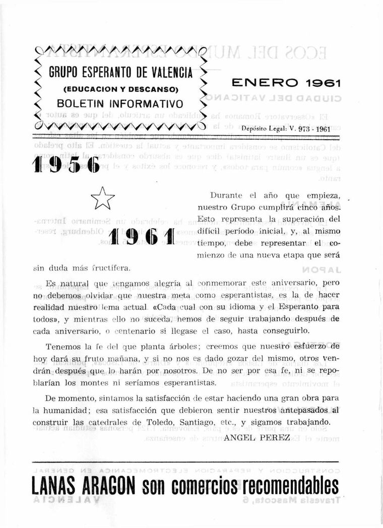 Coberta de Valencia Luno núm. 1, gener de 1961.