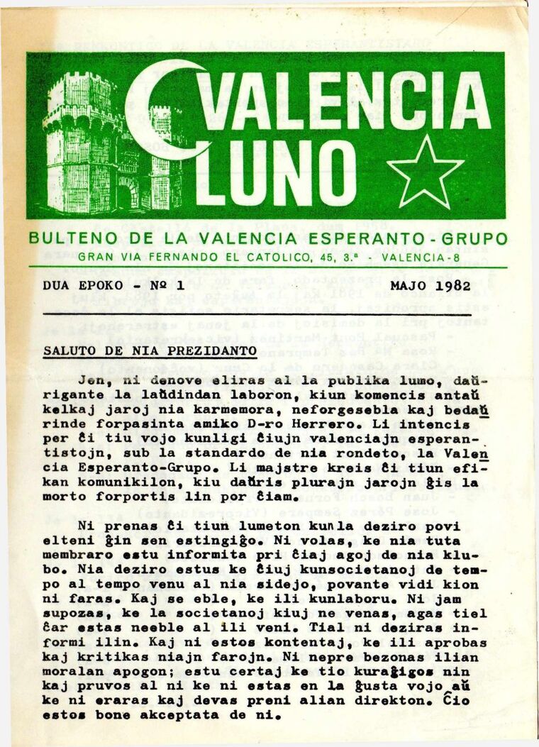 Coberta de Valencia Luno núm. 1, maig de 1982.