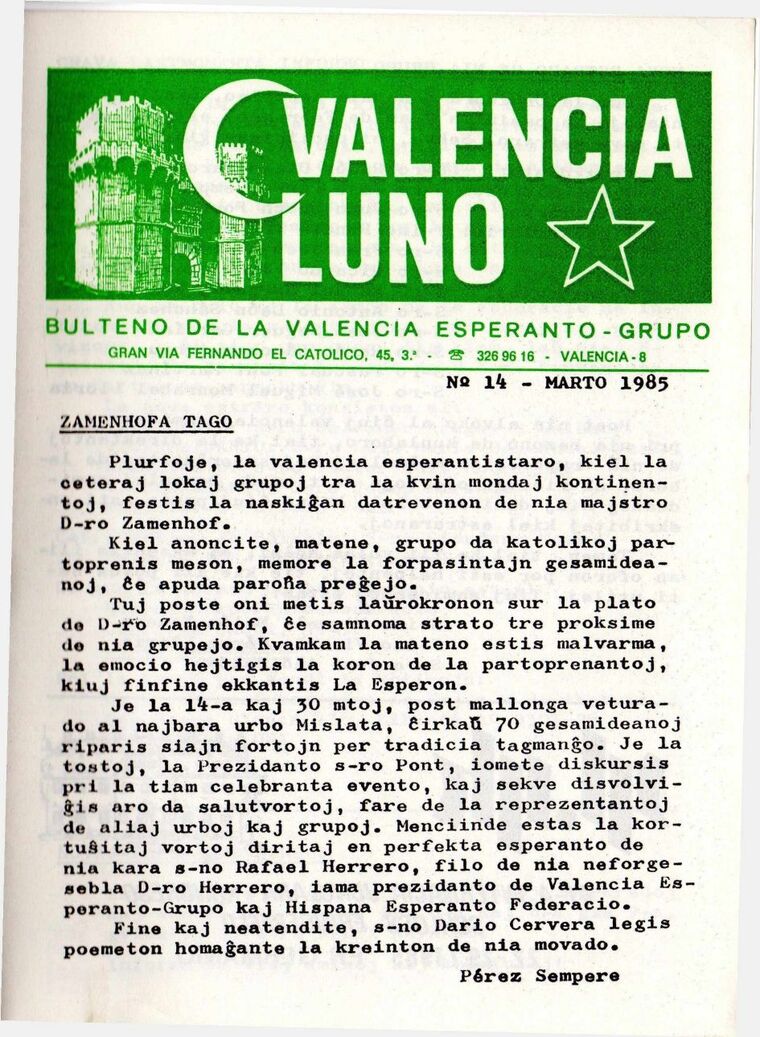 Coberta de Valencia Luno núm. 14, març de 1985.