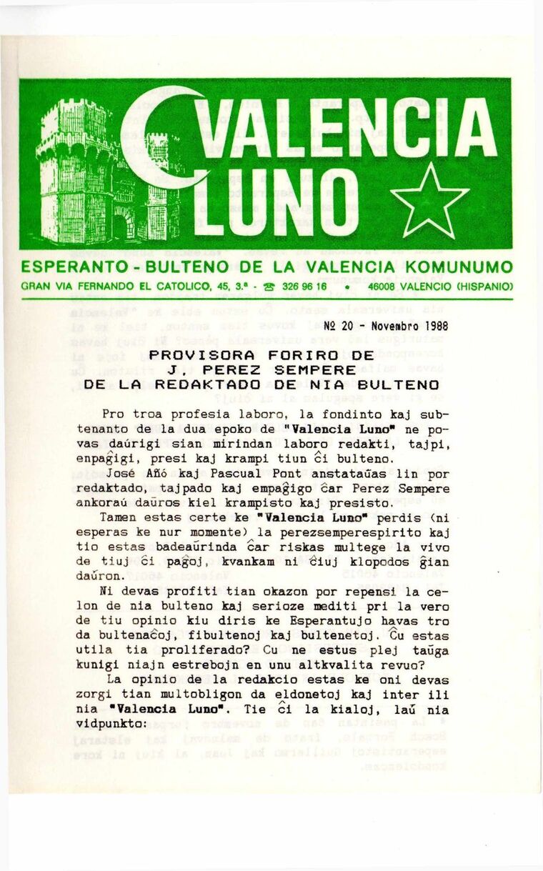 Coberta de Valencia Luno núm. 20, novembre de 1988.