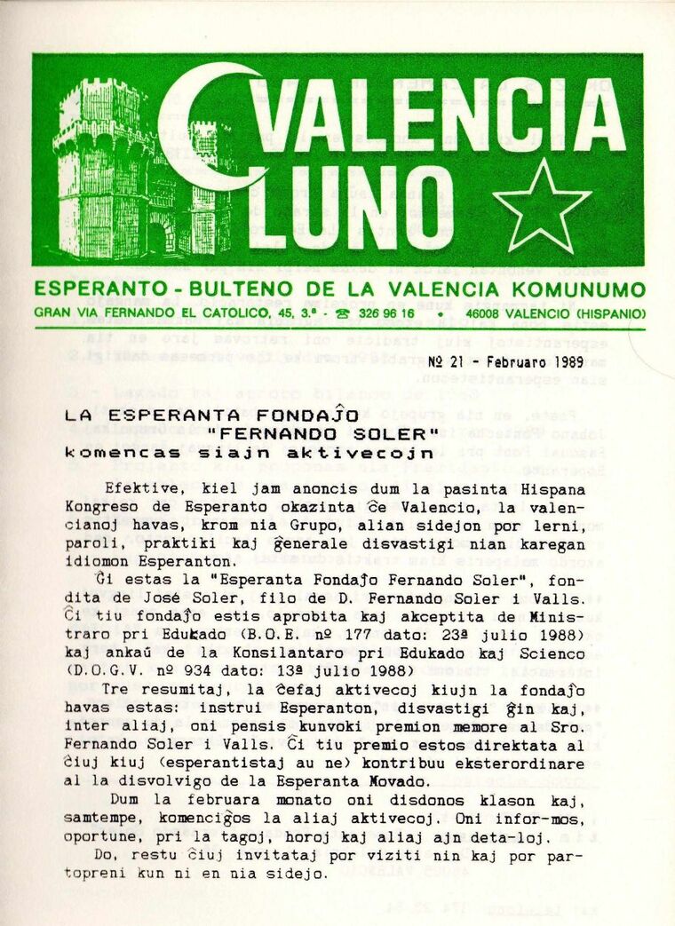 Coberta de Valencia Luno núm. 21, febrer de 1989.
