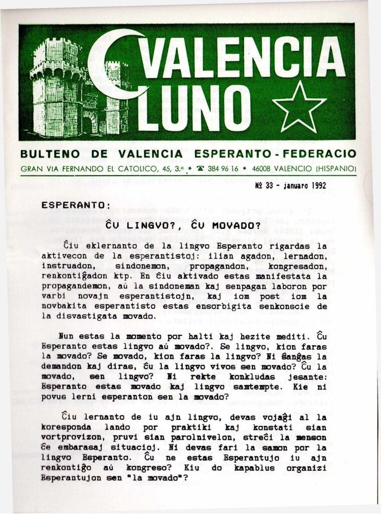 Coberta de Valencia Luno núm. 33, gener de 1992.