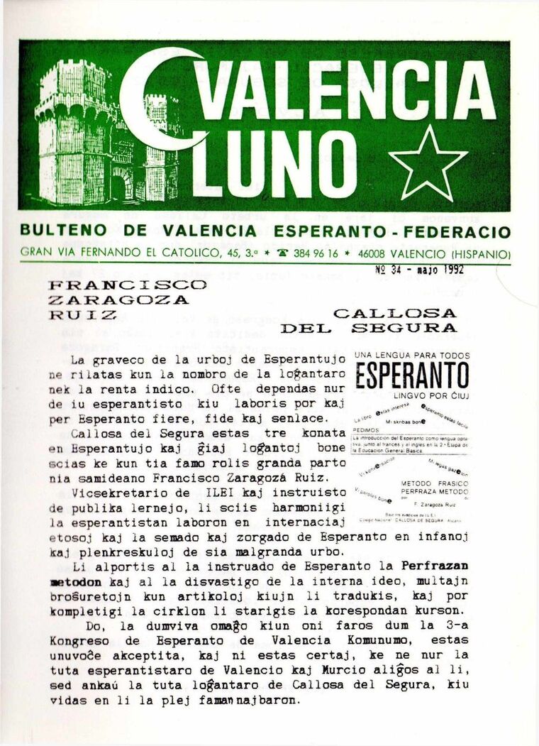 Coberta de Valencia Luno núm. 34, maig de 1992.