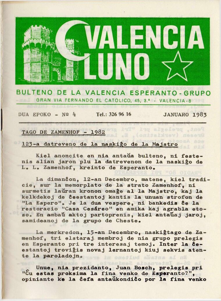 Coberta de Valencia Luno núm. 4, gener de 1983.