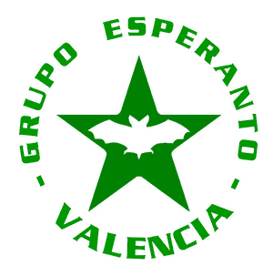 Logotip del Grup d'Esperanto de Valencia: estrella verda de cinc puntes amb un rat penat al centre, envoltada del text «Grupo Esperanto Valencia»