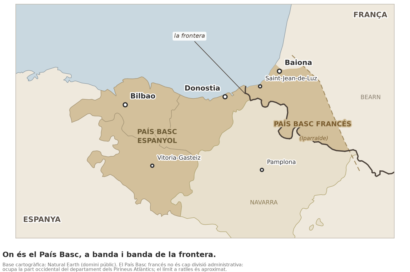 On és el País Basc, a banda i banda de la frontera. Saint-Jean-de-Luz, d'on era Pelletier, està a uns quinze quilòmetres de la ratlla. Base cartogràfica: Natural Earth (domini públic).
