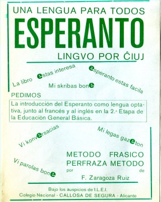 Portada del Método frásico · Perfraza metodo de F. Zaragoza Ruiz, el llibre amb què s'ensenyava a Callosa de Segura.