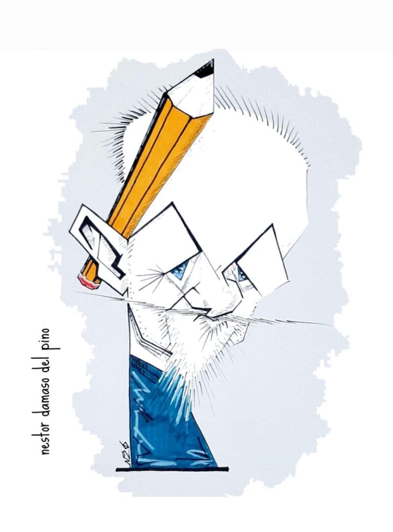 Caricatura de Niko Voloŝin feta per Néstor Dámaso del Pino.