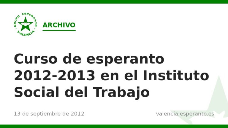 Curso de esperanto 2012-2013 en el Instituto Social del Trabajo