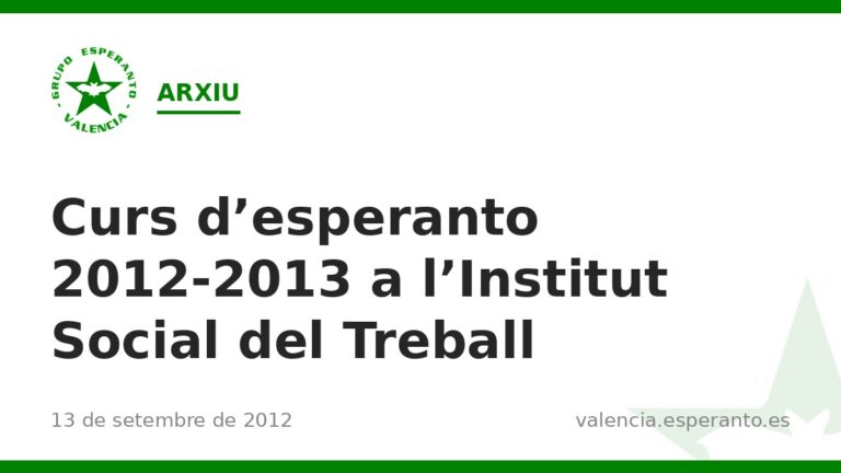 Curs d'esperanto 2012-2013 a l'Institut Social del Treball