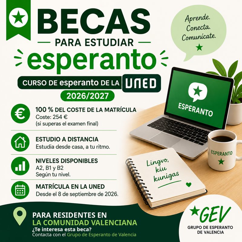 Becas para estudiar Esperanto en la UNED durante el curso 2026/2027
