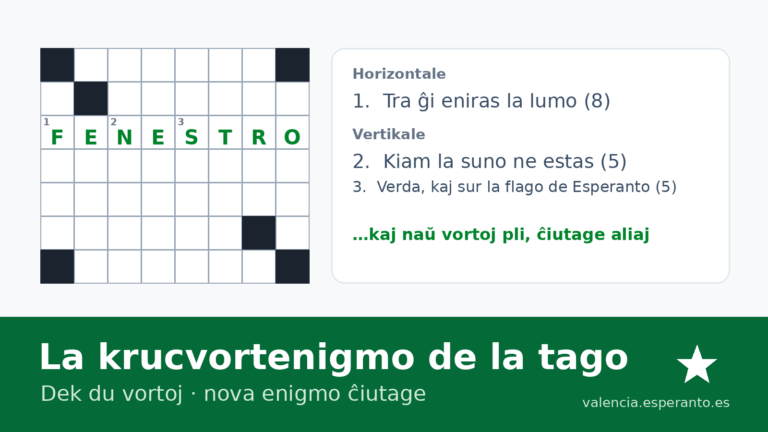 Krucvortenigma krado kun la vorto FENESTRO verde skribita kaj tri difinoj.