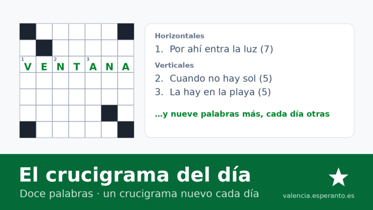 Una cuadricula de crucigrama con la palabra VENTANA escrita en verde y tres definiciones.