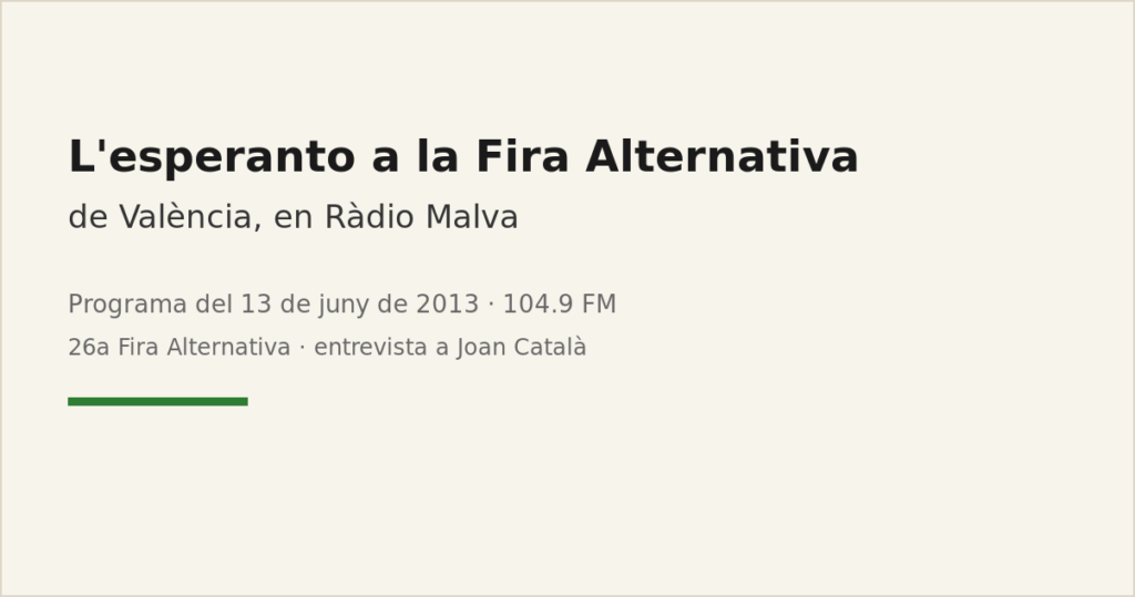 L’esperanto a la Fira Alternativa de València, en Ràdio Malva (2013)