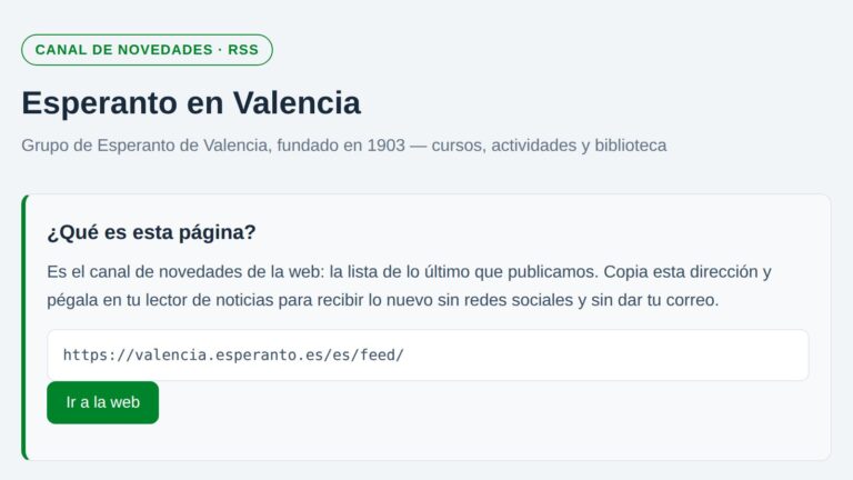Captura del canal de novedades RSS de la web, con la dirección para copiarla en el lector de noticias.