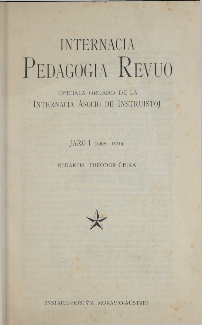 Portada del primer volum de la Internacia Pedagogia Revuo, 1908-1910