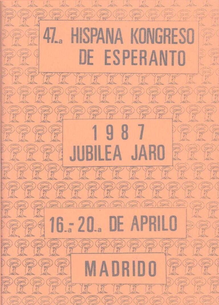 Coberta del llibre del 47é Congrés Espanyol d'Esperanto, Madrid, abril de 1987.