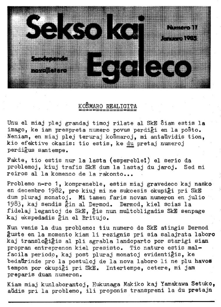 Coberta de Sekso kaj Egaleco núm. 11, gener de 1983.