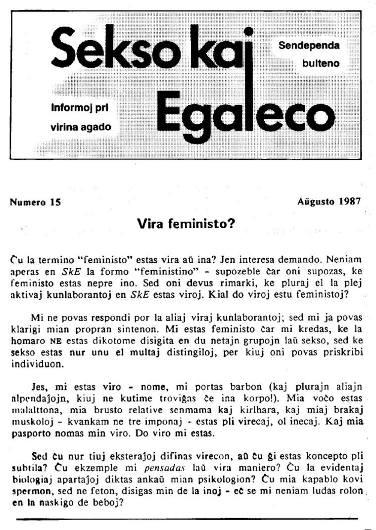Coberta de Sekso kaj Egaleco núm. 15, agost de 1987.