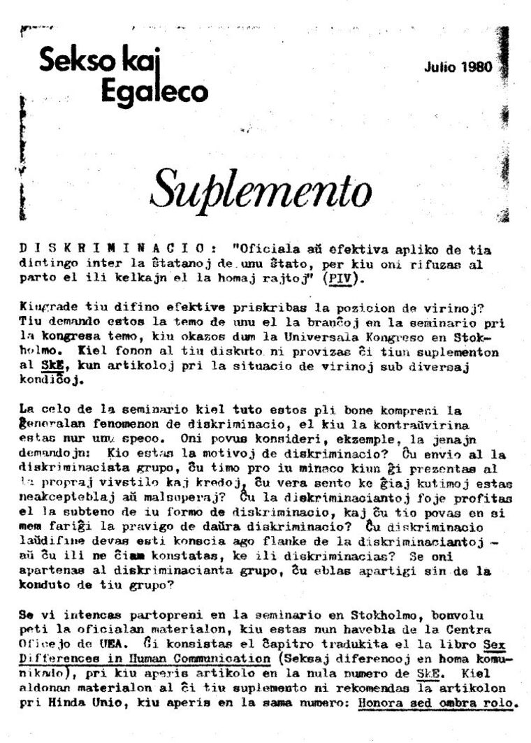 Coberta de Sekso kaj Egaleco núm. 3, juliol de 1980.