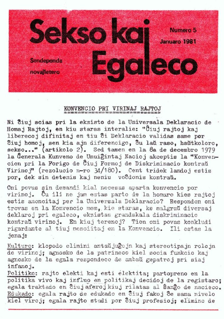 Coberta de Sekso kaj Egaleco núm. 5, gener de 1981.
