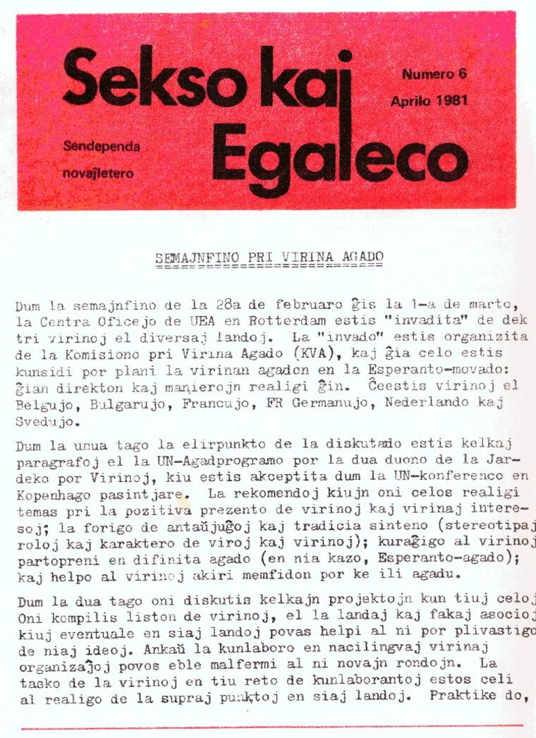 Coberta de Sekso kaj Egaleco núm. 6, abril de 1981.