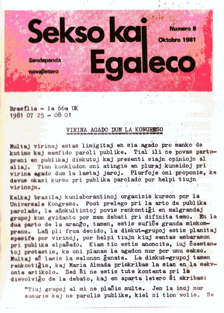 Coberta de Sekso kaj Egaleco núm. 8, octubre de 1981.