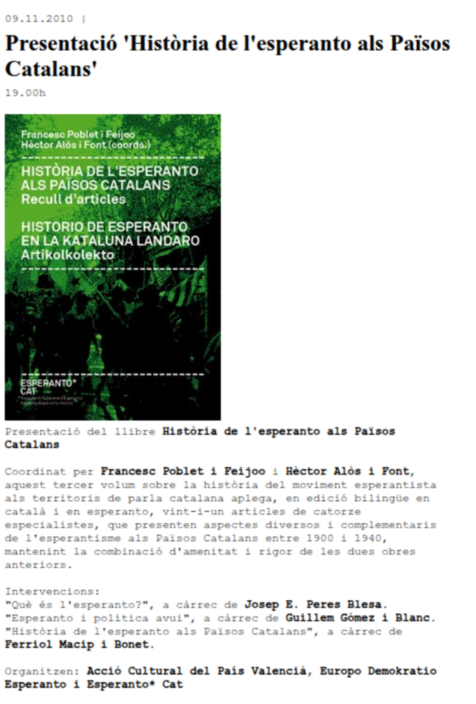 Amenaces contra la presentació de la història de l’esperanto al Centre Octubre
