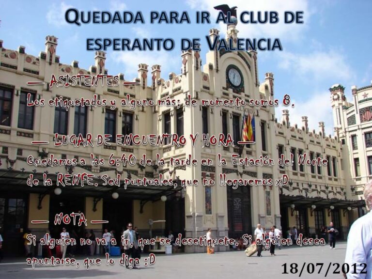 Cartell de la quedada del 18 de juliol de 2012 davant de l'Estació del Nord de València, amb el lloc i l'hora de la cita.