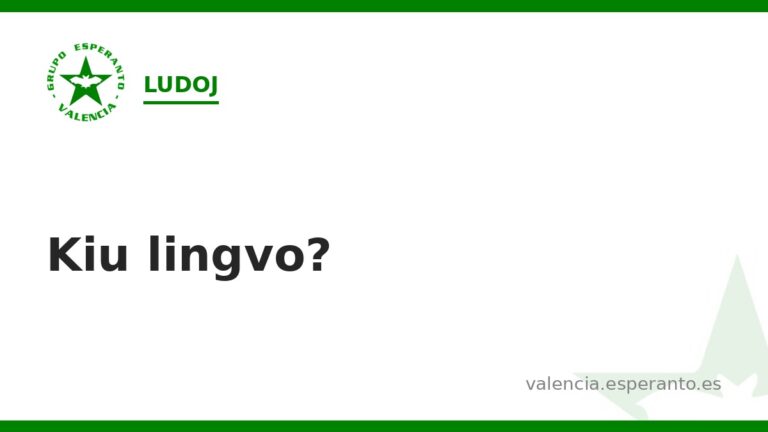Blanka karto kun la emblemo de la Esperanto-Grupo de Valencio kaj la titolo «Kiu lingvo?» per grandaj literoj