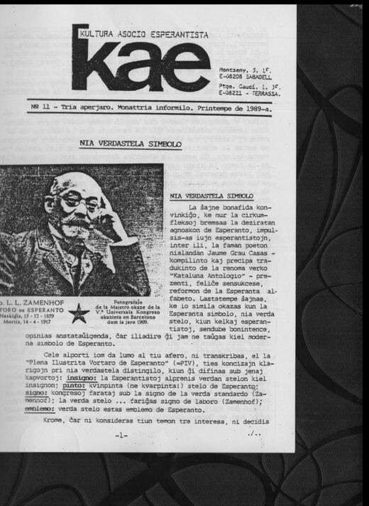 Portada del KAE-Informilo N.º 11, primavera de 1989.