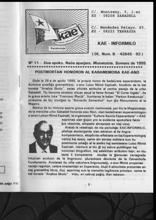 Portada del KAE-Informilo 2.ª época, n.º 11, verano de 1995.
