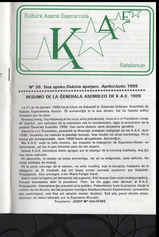 Portada del KAE-Informilo 2.ª época, n.º 26, abril-junio de 1999.