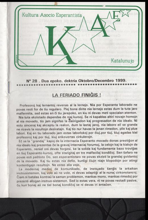 Portada del KAE-Informilo 2.ª época, n.º 28, octubre-diciembre de 1999.
