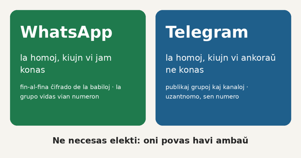 WhatsApp kaj Telegram: kial indas havi ankaŭ Telegram
